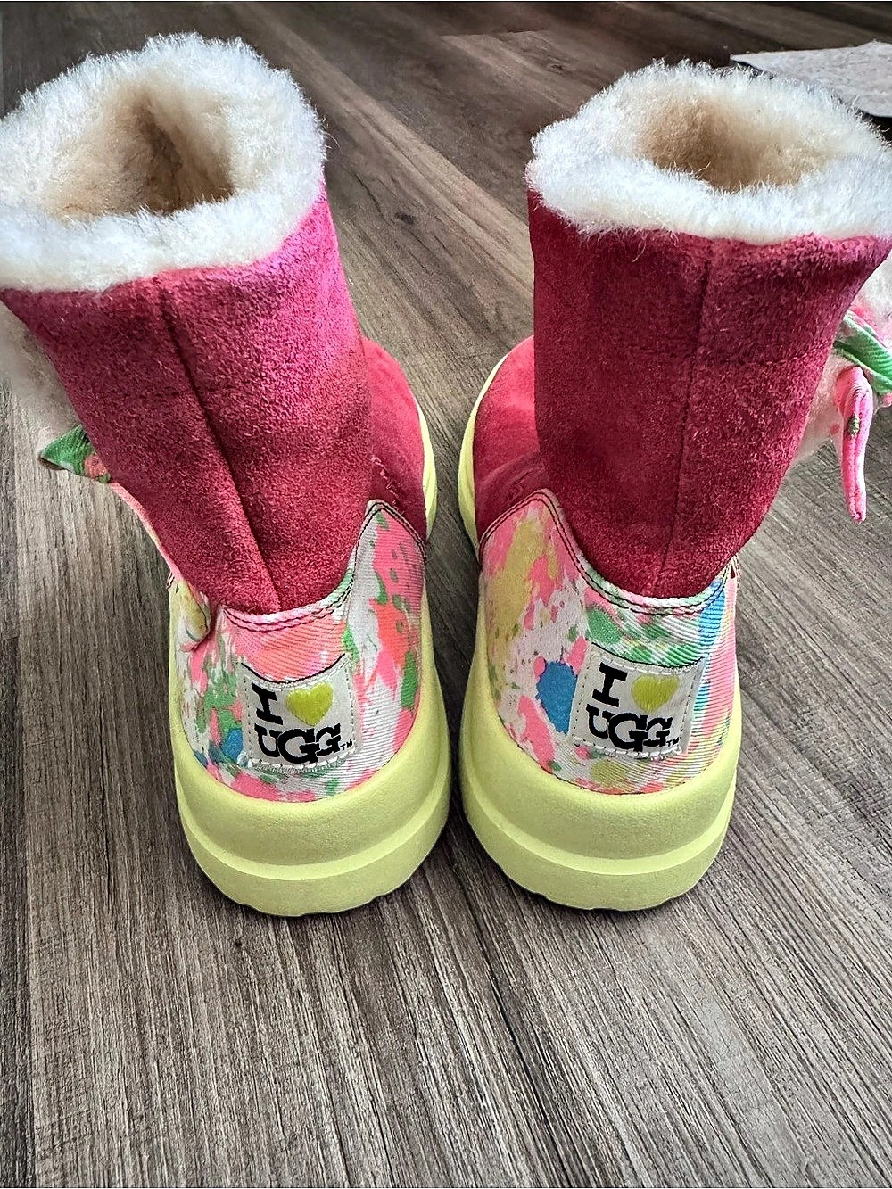 UGG Classic Short II Bow Mini Bow Boots Pink Green US 8 - Picture 4 of 7